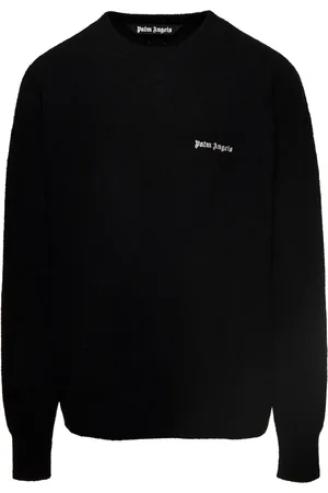 Palm Angels Swetry, Mężczyzna, Czarny, S, Wełna, Dzianina z okrągłym dekoltem Logo Grande