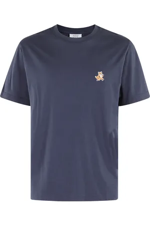 Maison Kitsuné Koszulki, Mężczyzna, Niebieski, M, Speedy Fox Patch T-shirt Niebieski Krótki Rękaw