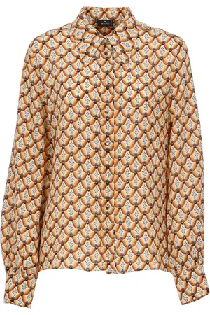 Etro Bluzki, Kobieta, Pomarańczowy, 2XS, Koszula Jedwabna Contrasting Floralia