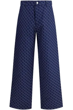 Gucci Spodnie, Mężczyzna, Niebieski, M, Spodnie Wide Leg w Wzór Model