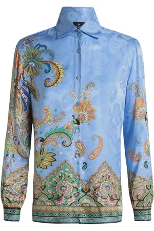 Etro Bluzki, Kobieta, Niebieski, S, Koszula w róże żakardowa z kwiatowym wzorem paisley