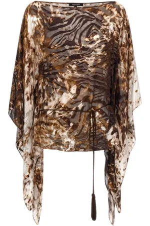 Roberto Cavalli Bluzki, Kobieta, brązowy, M, Kaftan z nadrukiem Appaloosa i rękawami typu batwing