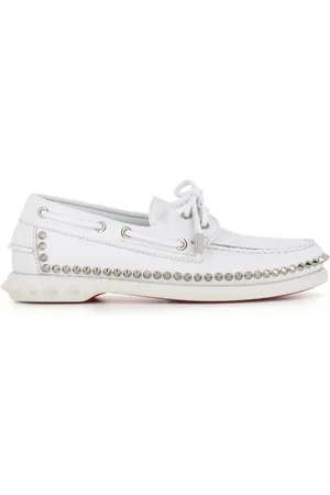 Christian Louboutin Buty, Kobieta, Biały, 40 EU, Skóra, Białe mokasyny żeglarskie ze ćwiekami