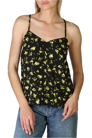 Calvin Klein Koszulki, Kobieta, Czarny, XS, Poliester, Kwiatowy Top Bez Rękawów