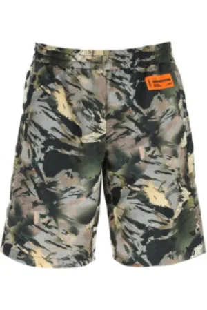 Heron Preston Szorty, Mężczyzna, Zielony, XS, Szorty Casual z Abstrakcyjnym Nadrukiem
