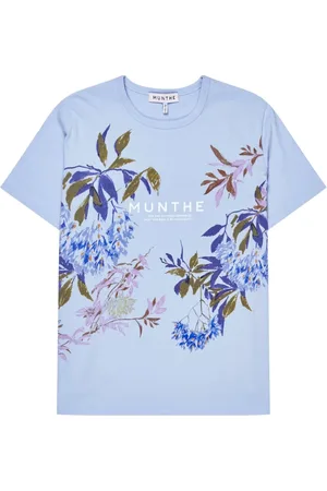 Munthe Koszulki, Kobieta, Niebieski, S, Bawełna, T-shirt w kwiatowy wzór, jasnoniebieski