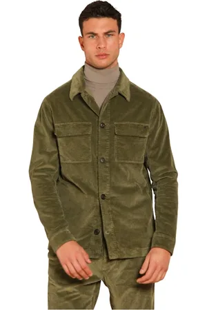 Masons Kurtki, Mężczyzna, Zielony, L, Bawełna, Aksamitna koszula w paski Slim Fit Overshirt
