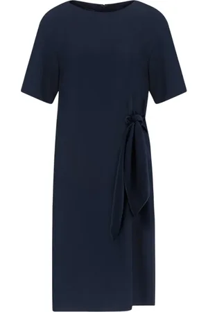 Emporio Armani Sukienki, Kobieta, Niebieski, M, Niebieska Sukienka z Okrągłym Dekoltem