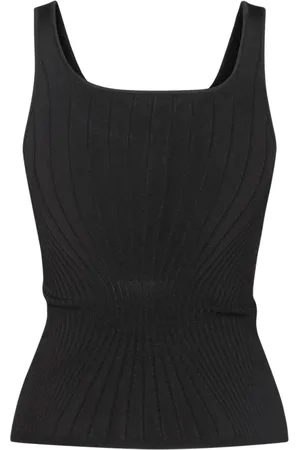 MUGLER Koszulki, Kobieta, Czarny, M, Rayon, Czarny dziergany top na ramiączkach z efektem rzeźby