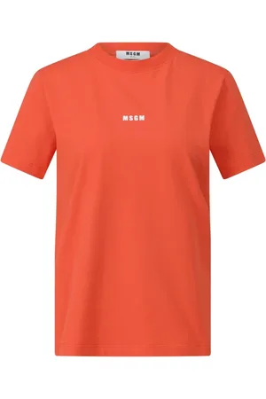 Msgm Koszulki, Kobieta, Pomarańczowy, M, Bawełna, Bawełniana koszulka T-Shirt z nadrukiem logo