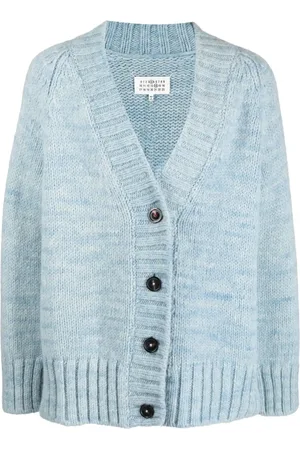 Maison Margiela Swetry, Kobieta, Niebieski, L, Bawełna, Wielokolorowy, obszerny kardigan