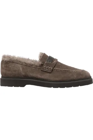 Brunello Cucinelli Buty, Kobieta, brązowy, 40 EU, Zamsz, Zamszowe mokasyny z kożuszkiem