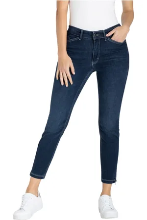 Mac Jeansy, Kobieta, Niebieski, M, Bawełna, Ciemne dżinsowe spodnie skinny z zamkiem błyskawicznym