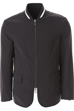 Emporio Armani Kurtki, Mężczyzna, Czarny, M, Wełna, Czarna Dwustronna Marynarka Zapinana na Zamek