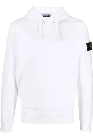 Stone Island Bluzy, Mężczyzna, Biały, 2XL, Biała Sweter z Kapturem i Kieszenią Kangurzą