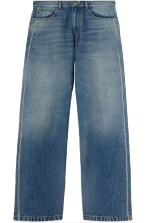Palm Angels Jeansy, Mężczyzna, Niebieski, W34, Denim, Luźne jeansy z zakrzywionym logo