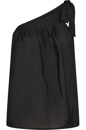 Co`Couture Koszulki, Kobieta, Czarny, L, Asymetryczny czarny top z falbaną