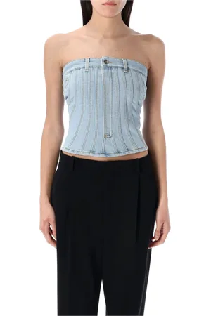 MUGLER Koszulki, Kobieta, Niebieski, S, Denim, Denimowy Top Gorsetowy