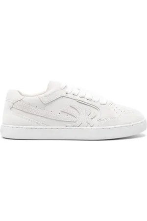 Palm Angels Buty, Kobieta, Biały, 37 EU, Zamsz, Sznurowane sneakersy z naszywką z logo