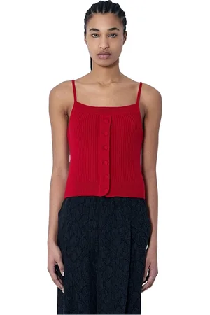 DRIES VAN NOTEN Koszulki, Kobieta, Czerwony, XS, Top z żebrowanym dzianiną