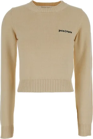 Palm Angels Swetry, Kobieta, Beżowy, L, Bawełna, Sweter Crewneck z Wyhaftowanym Logo