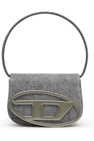 Diesel Torebki, Kobieta, Szary, ONE SIZE, Denim, Denimowa torba na ramię z logo Oval-D