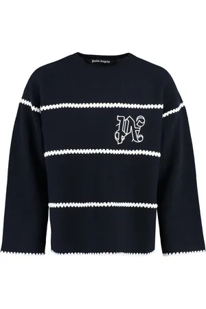 Palm Angels Swetry, Mężczyzna, Niebieski, M, Wełna, Sweter z mieszanki wełny z haftem