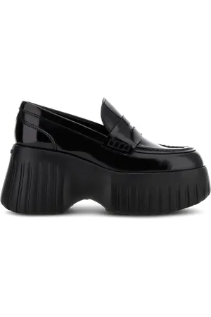 Hogan Buty, Kobieta, Czarny, 40 EU, Skóra, Czarne lakierowane wsuwane mokasyny