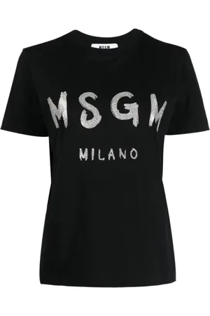 Msgm Koszulki, Kobieta, Czarny, S, Bawełna, Czarny T-shirt z nadrukiem z przodu
