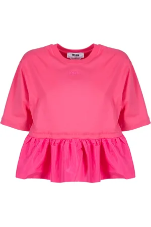 Msgm Koszulki, Kobieta, Różowy, L, Bawełna, Rouche Taffeta Top w kolorze fuksji
