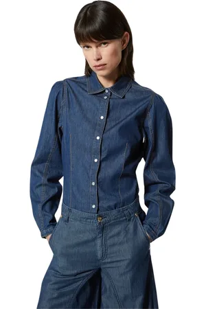 Silvian Heach Bluzki, Kobieta, Niebieski, XL, Denim, Koszula z denimu z detalami krawieckimi