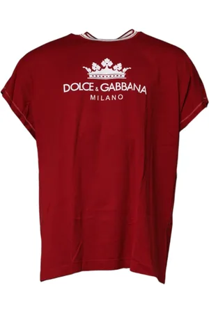 Dolce & Gabbana Koszulki, Mężczyzna, Czerwony, S, Czerwona Koronka Logo Bawełniana Koszulka