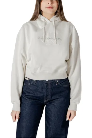 Calvin Klein Bluzy, Kobieta, Biały, M, Biała Bluza z Kapturem z Bawełny