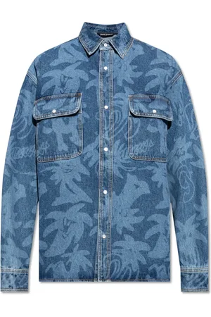 Palm Angels Koszule, Mężczyzna, Niebieski, M, Bawełna, Oversize`owa koszula jeansowa