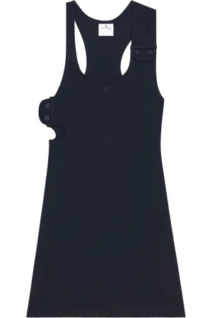 Courrèges Sukienki, Kobieta, Niebieski, XS, Bawełna, Sukienka Mini z Wycięciami i Prążkowaną Fakturą w Stylu Lat 90.