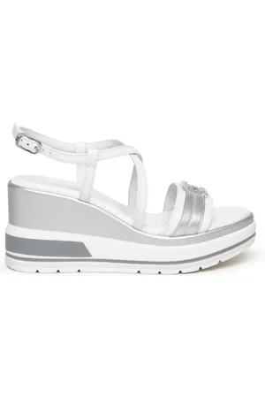 Nero Giardini Buty, Kobieta, Wielobarwność, 38 EU, Skóra, Białe Sandały na Koturnie