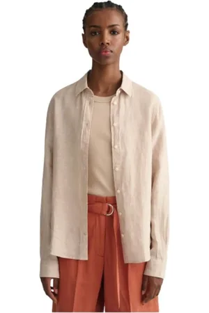GANT Bluzki, Kobieta, Beżowy, L, Len, Linen Chambray Shirt