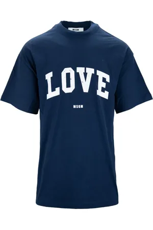 Msgm Koszulki, Mężczyzna, Niebieski, M, Bawełna, Bawełniany T-shirt z nadrukiem Love