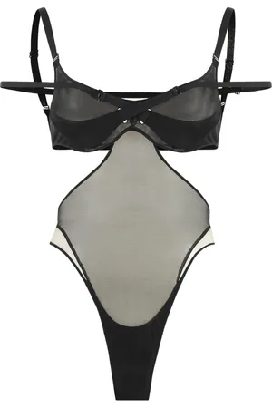 MUGLER Koszulki, Kobieta, Czarny, S, Body z wycięciami i wstawkami z siateczki