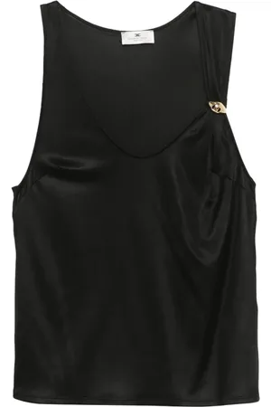 Elisabetta Franchi Koszulki, Kobieta, Czarny, S, Czarny top z dżerseju z ozdobnymi detalami