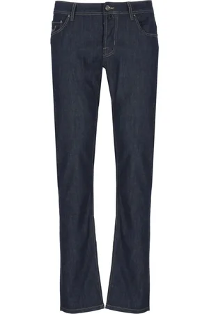 Jacob Cohen Jeansy, Mężczyzna, Niebieski, W33, Ciemnoniebieskie Jeansyy z Logo Patch
