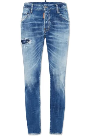 Dsquared2 Jeansy, Mężczyzna, Niebieski, XS, Denim, Granatowe Zniszczone Super-Skinny Jeansyy