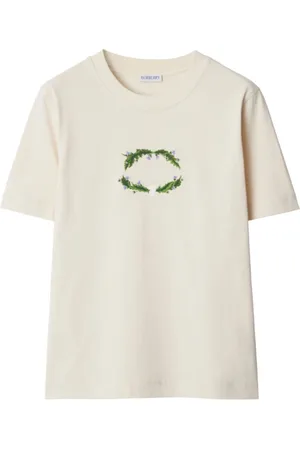 Burberry Koszulki, Kobieta, Biały, M, Bawełna, Koszulka z kwiatowym logo Natural