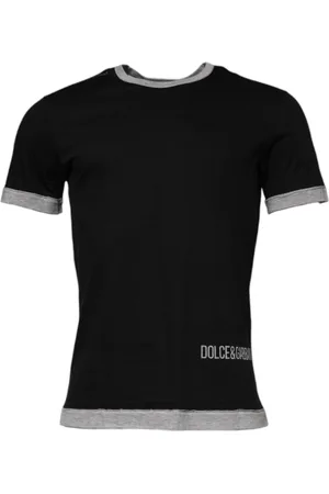 Dolce & Gabbana Koszulki, Mężczyzna, Czarny, S, Czarna Koszulka z Nadrukiem na Bawełnianym Dekolcie