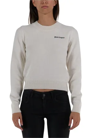 Palm Angels Swetry, Kobieta, Biały, M, Bawełna, Sweter z Logo Clic