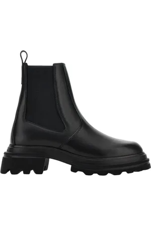 Hogan Buty, Kobieta, Czarny, 36 1/2 EU, Skóra, Czarne płaskie botki Chelsea