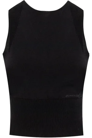 ERMANNO SCERVINO Koszulki, Kobieta, Czarny, S, Top z prążkowanym dekoltem typu crew neck z logo