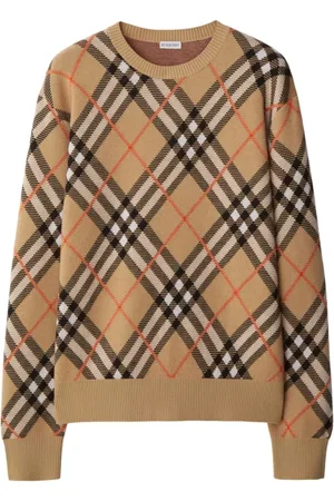 Burberry Swetry, Kobieta, Beżowy, S, Wełna, Wzorzysty sweter z dzianiny intarsjowej