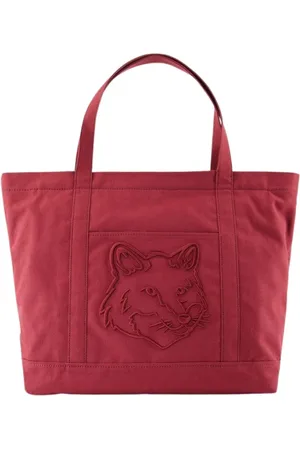 Maison Kitsuné Torebki, Kobieta, Czerwony, ONE SIZE, Bawełna, Duża torba shopper z głową lisa