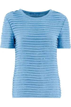ERMANNO SCERVINO Koszulki, Kobieta, Niebieski, XS, Bawełna, Dzianinowy T-shirt Z Kryształami